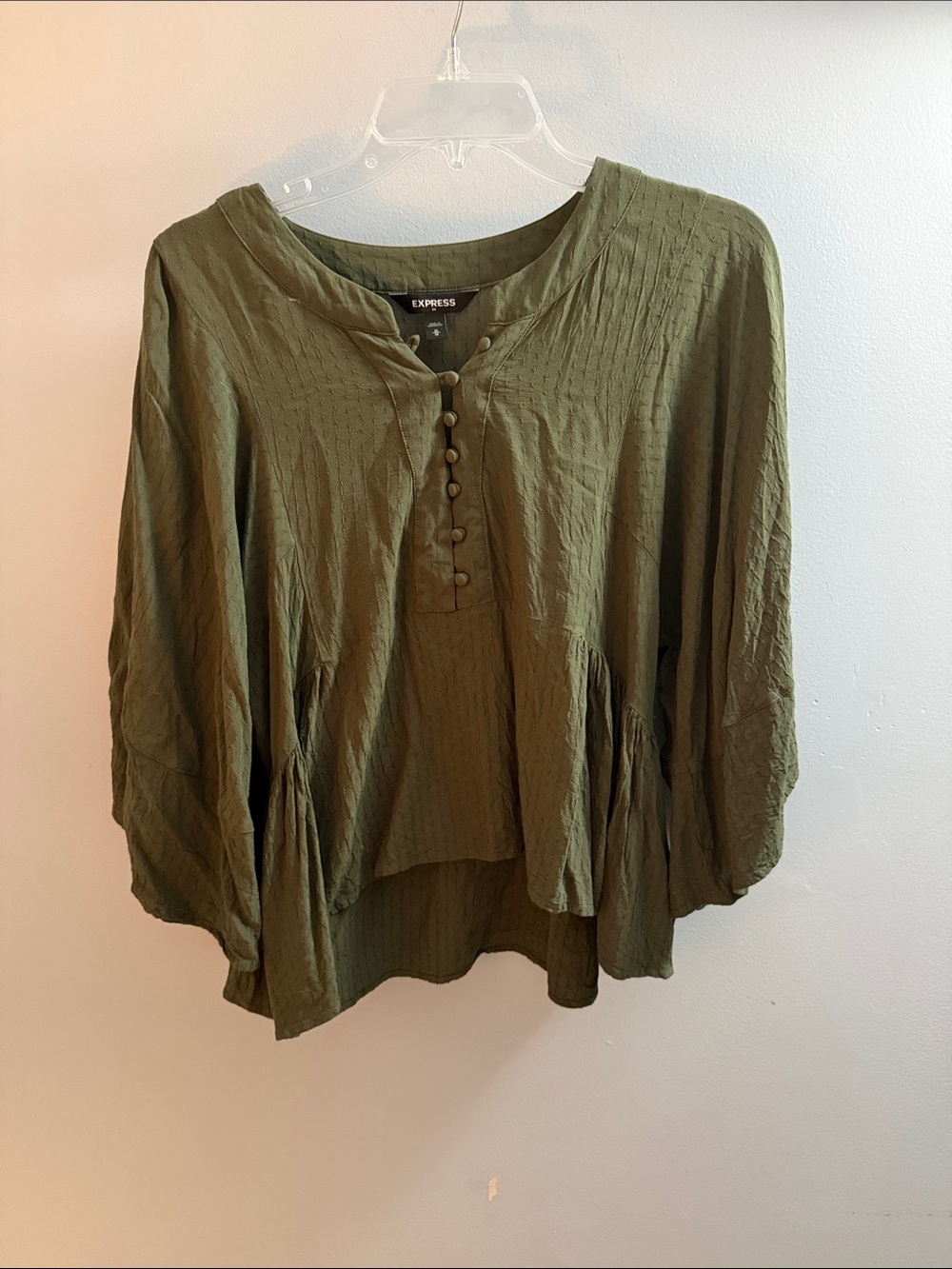 Express Olive Textured Button-Front Peasant Tunic